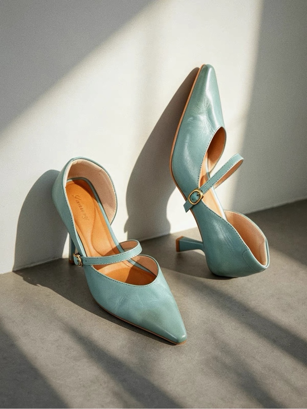 Classic Pointed-Toe Mary Jane Pumps in Mint Green
